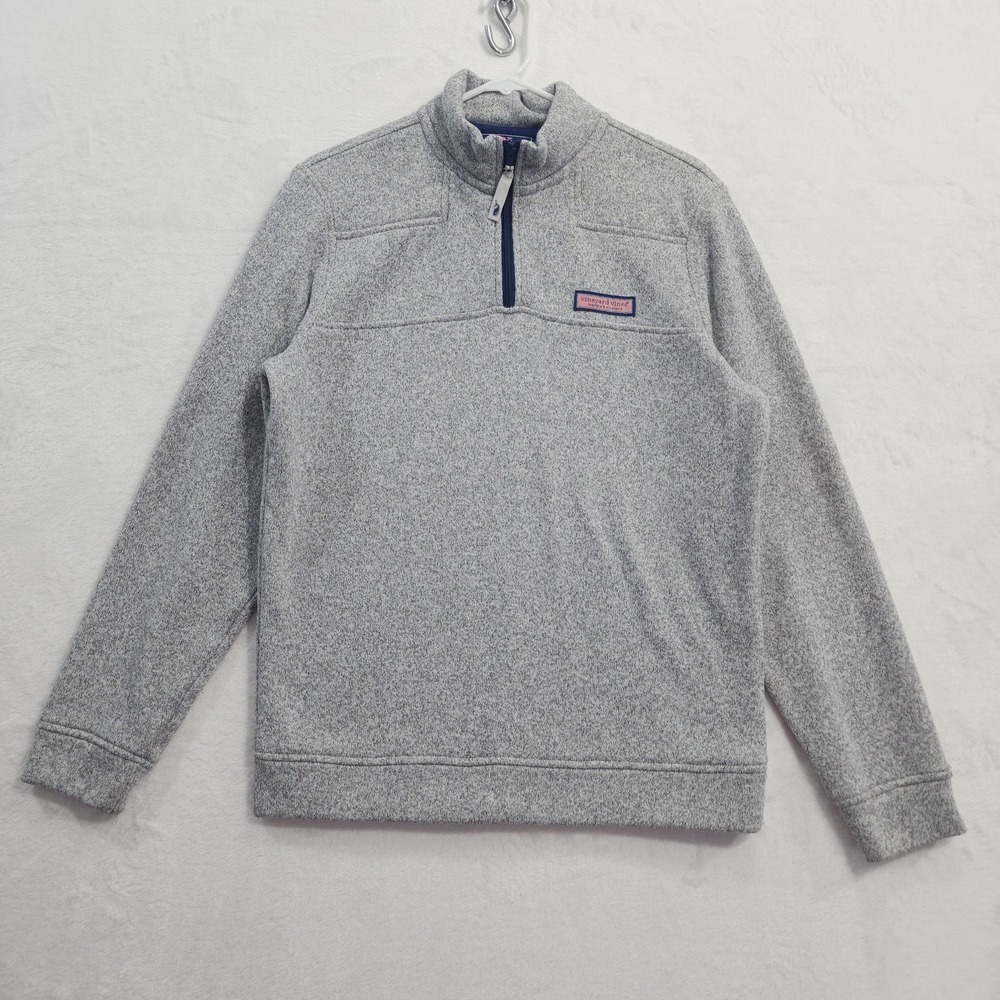 Vineyard Vines Sweater Mens S Gray Fleece Shep 1/4 Zip Mock Neck Pullover Preppy